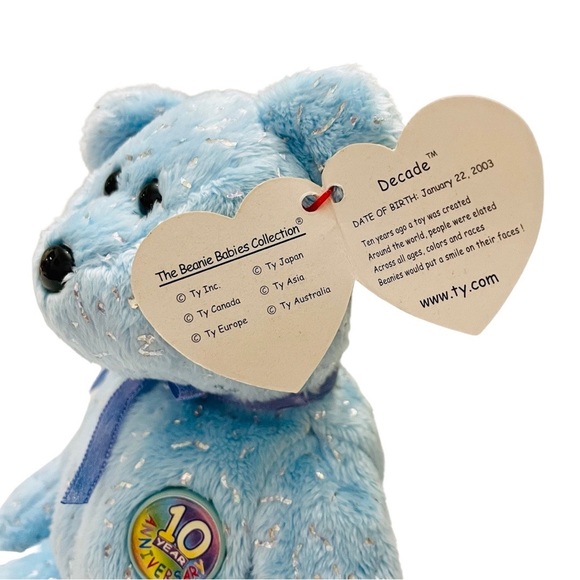 Ty Beanie Babies - Decade the Bear - Light Blue  💜 - Picture 4 of 10